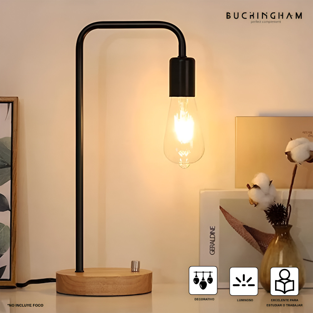 Lámpara Mesa Dormitorio Madera Metal Industrial DYH390007 Buckingham