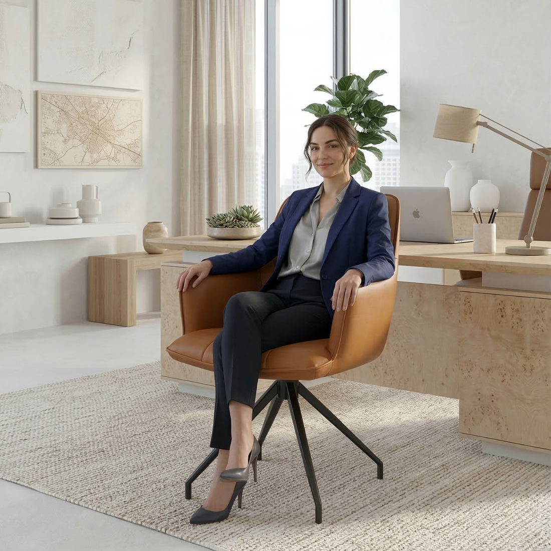 Butaca Cuero Giratoria 360° Buckingham Berner Marrón Claro