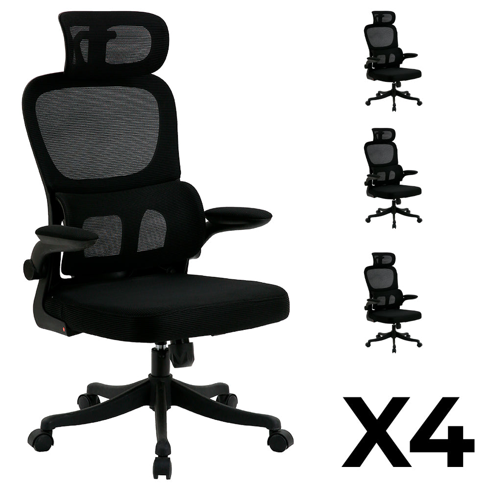 Juego de 4 Sillas Ergonómicas de Oficina Gerencial Komsum Turin Negro