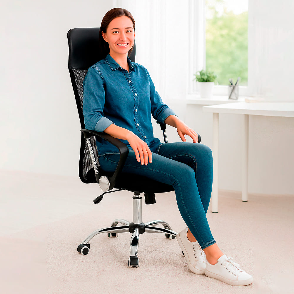 Silla de Oficina Ejecutiva Base de Acero Komsum Milan Negro