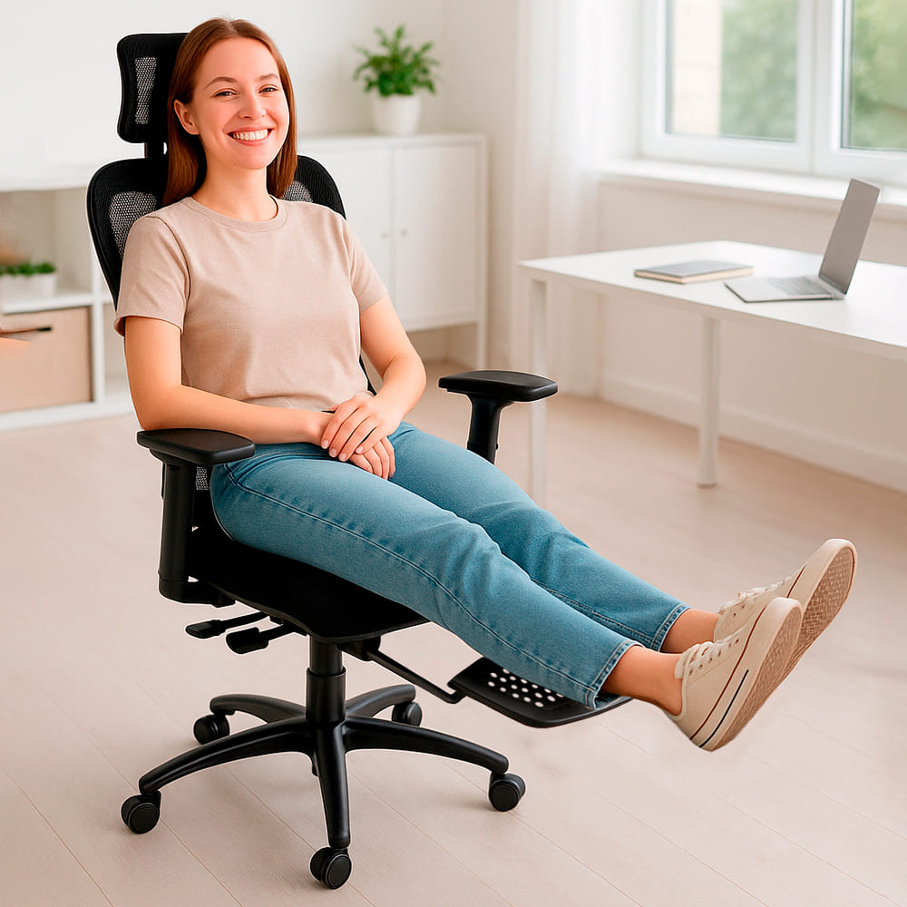 Silla Ergonomica de Oficina Gerencial Komsum Paris Negro con Posapies