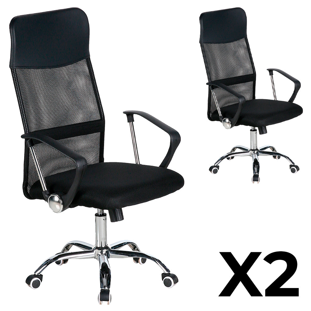 Pack x2 Sillas de Oficina Ejecutiva Base de Acero Komsum Milan Negro