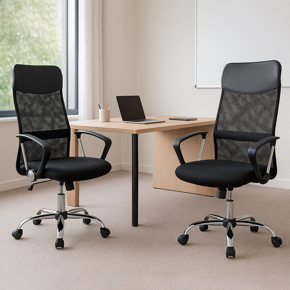 Pack x2 Sillas de Oficina Ejecutiva Base de Acero Komsum Milan Negro