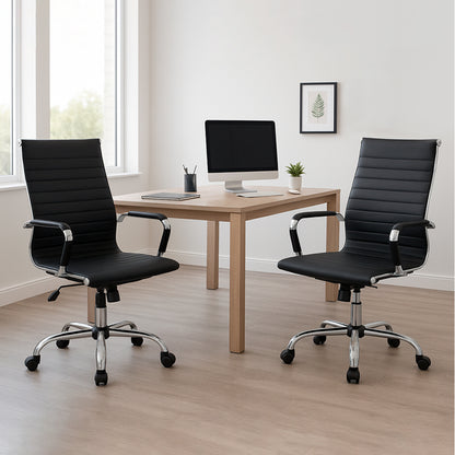 Pack x2 Sillas de Oficina Ejecutivas Base de Acero Komsum Cannes Negro