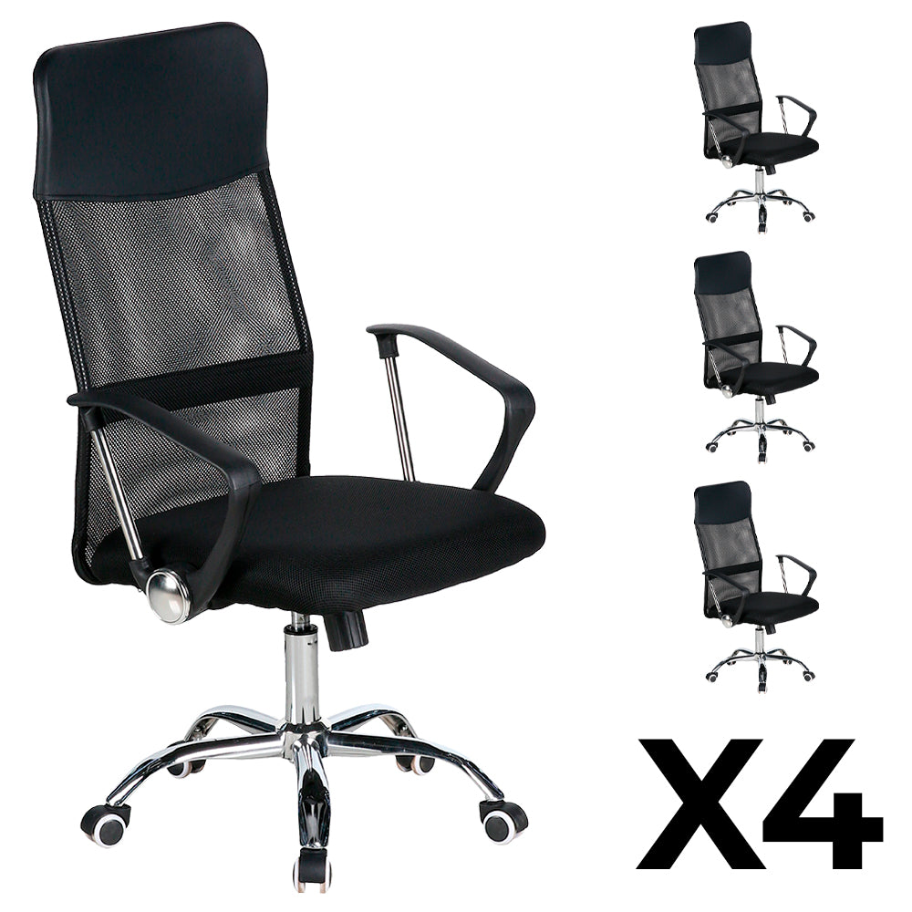 Juego de 4 Sillas de Oficina Ejecutiva Base de Acero Komsum Milan Negro