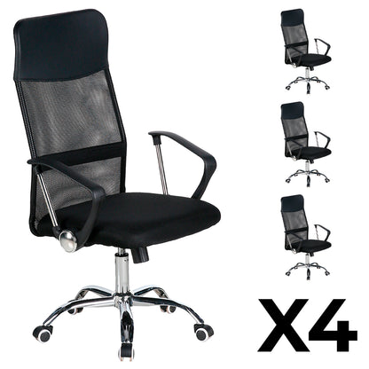 Juego de 4 Sillas de Oficina Ejecutiva Base de Acero Komsum Milan Negro